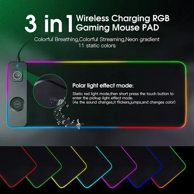 RGB Mouse Keyboard Pad with Wireless Charging