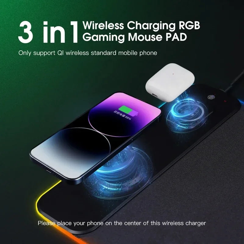RGB Mouse Keyboard Pad with Wireless Charging