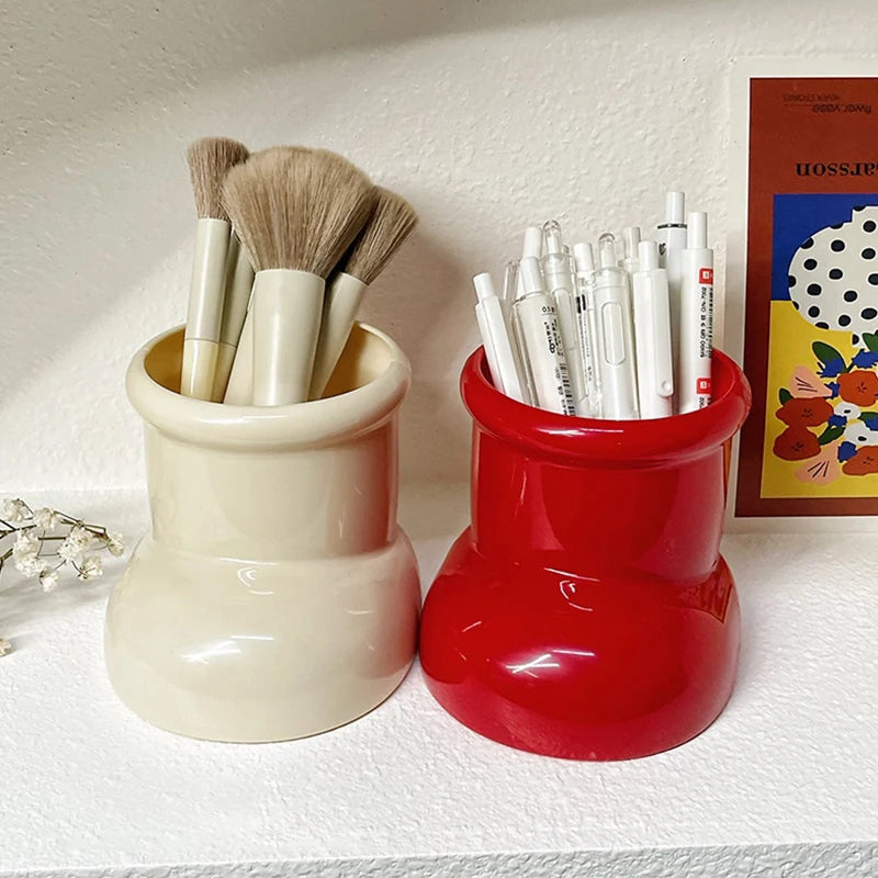 Artistic Red Boots Desk Storage with Christmas Decorations